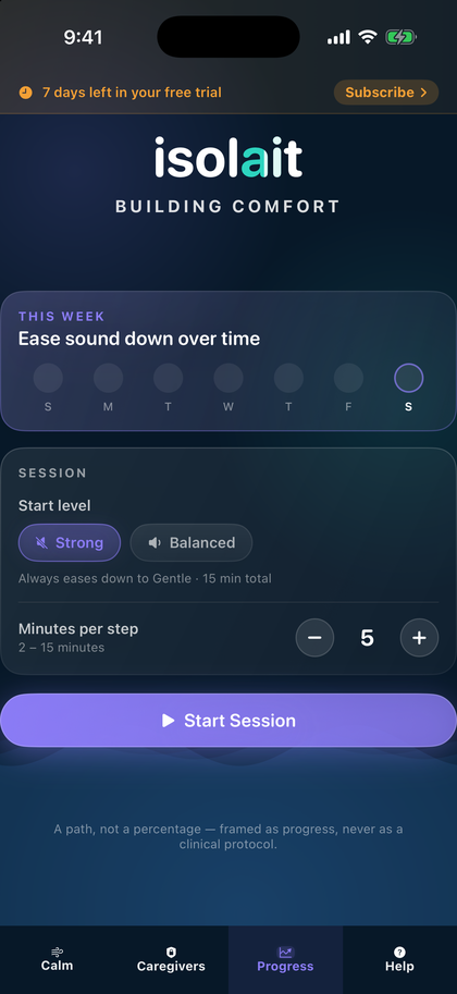 Sensory Comfort Building Comfort screen on iPhone